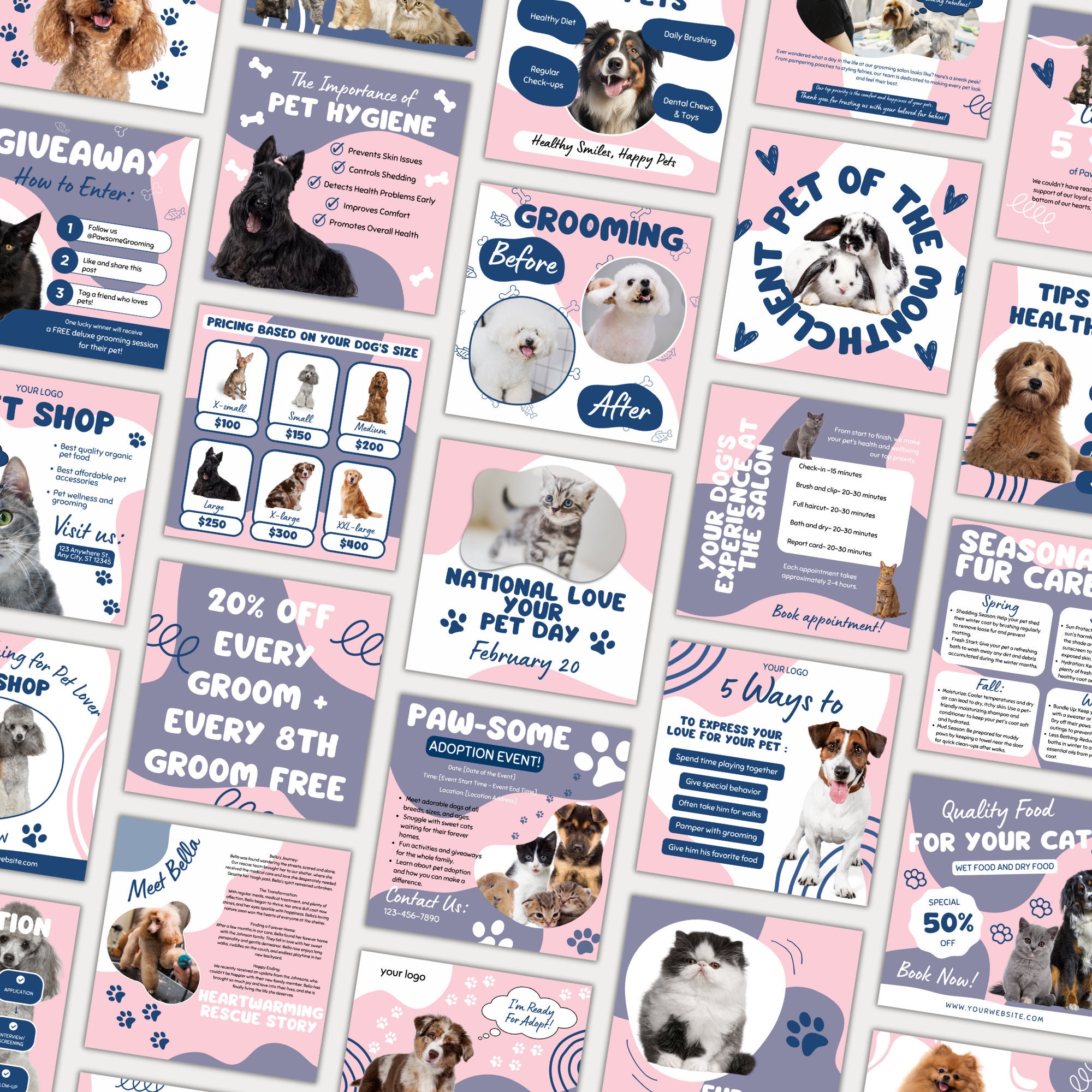 Pet Grooming Instagram Templates, Pet Groomer Instagram Posts, Pet ...