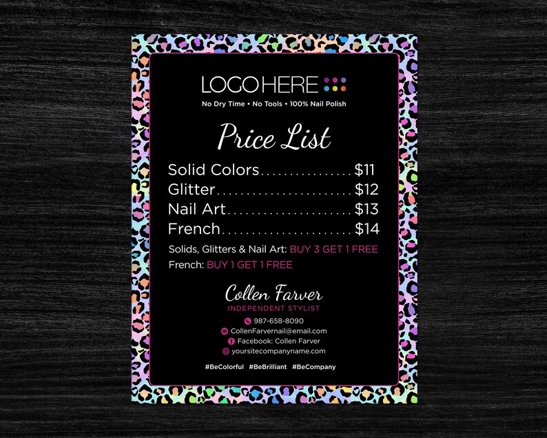 Price List Color Pricing printable street price list Color | Etsy