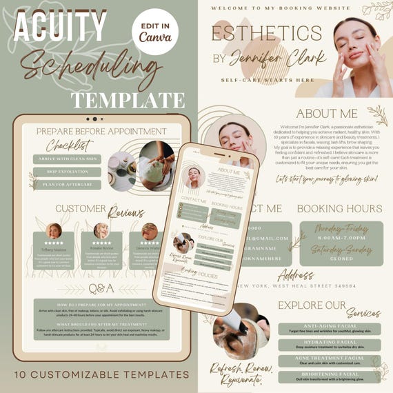 Esthetician Acuity Scheduling Template, Esthetician Website Template,Skincare Canva Template, Beauty Acuity Page, Acuity Booking Web Banners