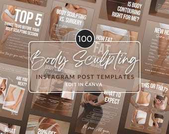 Plantillas de publicaciones de Instagram sobre esculpir el cuerpo, publicaciones de contorno corporal en redes sociales, frases sobre esculpir el cuerpo, marketing de contorno corporal, plantilla de Canva