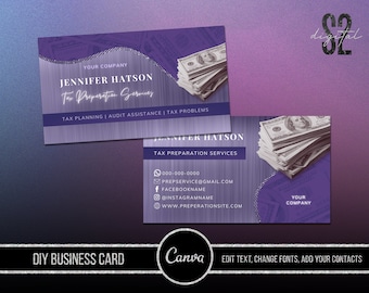 DIY Tax Preparer Business Card, Tax Preparation Business card Template, Tax Prep Accounting Business card,Tax Season Business card Purple2
