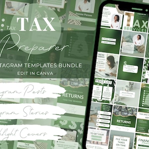 Paquete de plantillas grandes de Instagram para preparador de impuestos, publicaciones contables de preparación de impuestos, folletos de preparación de impuestos de oro verde, publicación de compromiso de preparación de impuestos, temporada de impuestos