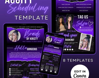 Braid Acuity Scheduling Template, Hair Braider Website Template, Braids Canva Template, Purple Acuity Page, Acuity Booking Web Banners, P3