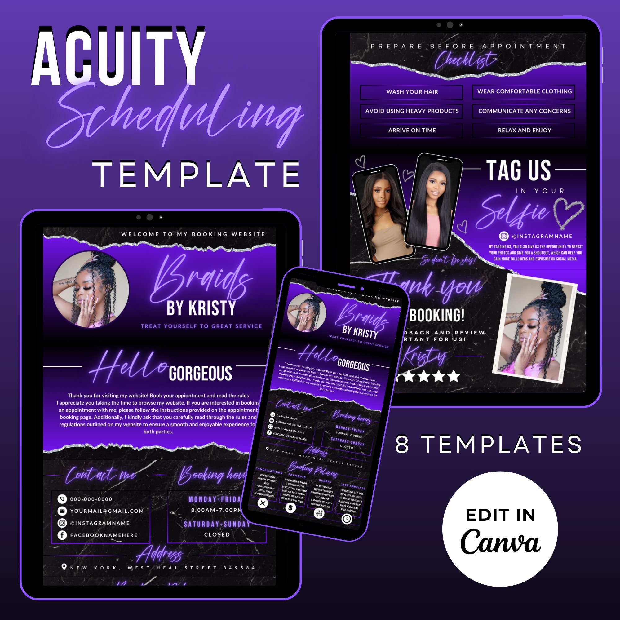 Braid Acuity Scheduling Template, Hair Braider Website Template, Braids ...