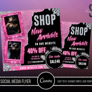 New Arrivals Flyer, DIY New Arrivals Flyer Social Media, New Drop flyer, DIY Clothing flyer, New arrivals flyer, Promotional Flyer, Pink S1