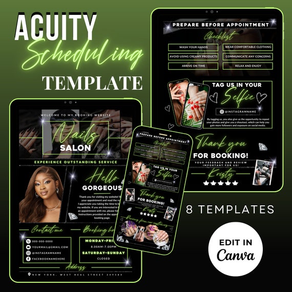 Nail Acuity Scheduling Template, Nail Tech Website Template, Nail Tech Web Banners, Acuity Page Branding, Nail business Canva Template,N7