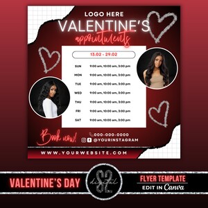 Valentines Day Bookings Flyer, February Book Now Flyer, Appointment Flyer, V-Day post,DIY Hair Lashes Braids Makeup Nails Template, Red3