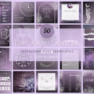 Astrology Instagram Post Templates, Spiritual Instagram Posts, Celestial Branding, Tarot, Numerology Templates, Zodiac, Healing ,Mystical