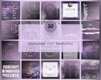 Astrology Instagram Post Templates, Spiritual Instagram Posts, Celestial Branding, Tarot, Numerology Templates, Zodiac, Healing ,Mystical