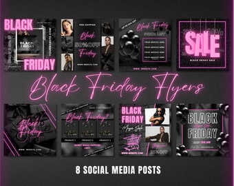 Black Friday Social Media Flyers Bundle,Editable Black Friday instagram templates,Black Friday sale,Black Friday offers Pink Neon,8in1