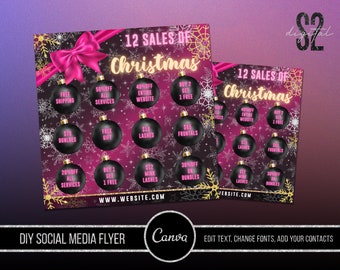 12 Days of Christmas Holiday Sale Instagram Template, 12 days of Christmas social media flyer, Christmas lash and hair promotional flyer P2