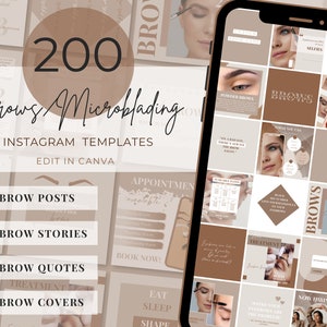 Brows,Microblading,PMU,Eyebrows Editable Instagram Templates Bundle, Posts, Quotes, Microblading Social Media,Permanent Make up,Highlights