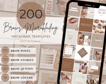 Brows,Microblading,PMU,Eyebrows Editable Instagram Templates Bundle, Posts, Quotes, Microblading Social Media,Permanent Make up,Highlights