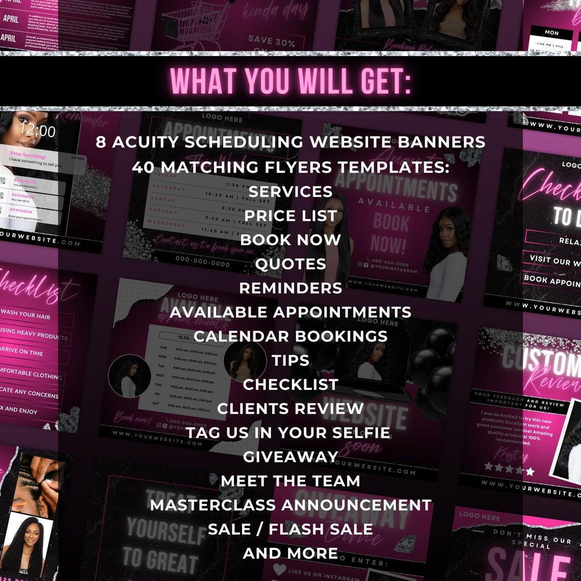 Hair Stylist Instagram Post Templates, Hair Acuity Scheduling Website ...