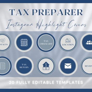 Tax Preparer Instagram Highlight Covers,Tax Prep Highlight Covers, Tax Prep Icons, Tax Preparer Covers Template, Editable Tax Icons, blue 7