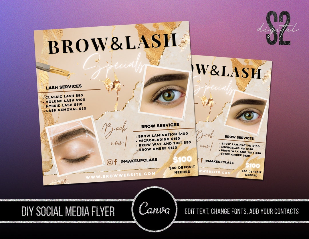 Lash and Brow Services Flyer Lash Services Brow Services Etsy