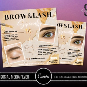 Dépliant sur les services de cils et de sourcils, services de cils, dépliant sur les services de sourcils, liste de prix pour les cils et les sourcils, publication pour les sourcils et les cils, liste de prix Instagram pour les sourcils et les cils