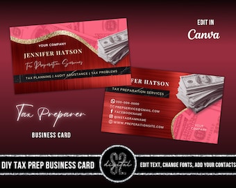 DIY Tax Preparer Business Card, Tax Preparation Business card Template, Tax Prep Accounting Business card,Tax Season Business card , Red 5