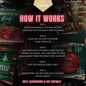 May include: A collage of Christmas sale graphics with red, green, and gold accents. The graphics feature text such as "Christmas Deals", "Holiday Discount", "Mega Sale", and "Shop Now!" The graphics also include images of Christmas trees, ornaments, and snowflakes.