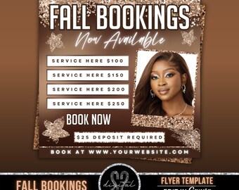 Fall Booking Flyer: Hair, Lash, Nails, Wigs, Braids - Canva Template (Digital Download)