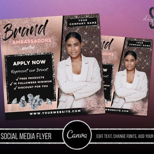 DIY Brand Ambassador Flyer, Digital Brand Ambassador Flyer, Influencer Needed Flyer, Brand Ambassador Wanted Social Media Flyer, Rose Gold1