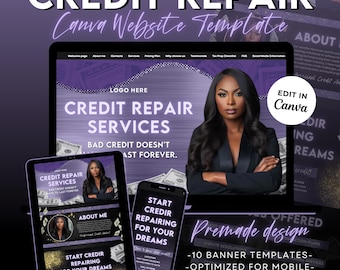 Credit Repair Website Template, Credit Repair Website, Credit Repair Services Website Design, Credit Repair Banner Templates, Canva