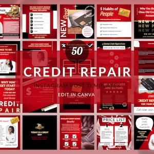 Kredit Reparatur Vorlagen, Kredit Reparatur Instagram Beiträge, Kredit Reparatur Flyer, Kredit Reparatur Spezialist Marketing Kit, Kredit Reparatur Experte, Red
