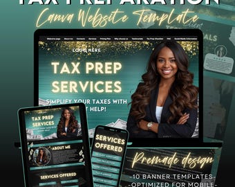 Tax Prep Canva Website Template, Tax Preparation Website Design, Tax Season Editable Banners