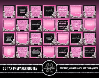 Tax Prep Quotes Bundle Template,50 Tax Preparation Accounting Quotes,Pink Tax Prep Digital Flyers Quotes Bundle,Tax Social Media Slogans,PB7
