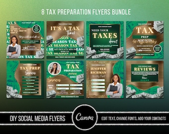 Tax Prep Flyers Bundle Template, 8 Tax Preparation Accounting Flyers, Tax Prep Digital Flyers Bundle,Tax Social Media Flyers Bundle, GG1