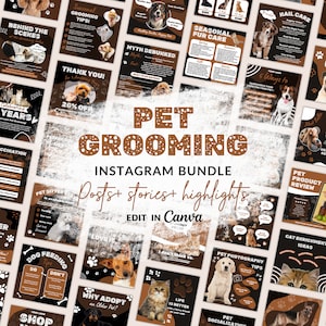 Peut inclure: Un ensemble de graphiques pour les médias sociaux destinés aux entreprises de toilettage pour animaux de compagnie. Les graphiques présentent une variété de chiens et de chats, et incluent du texte tel que "Conseils de toilettage saisonniers", "Pet Sitter", "Conseils d'alimentation pour chiens", "Pourquoi adopter un animal plus âgé ?", "Conseils de photographie pour animaux de compagnie", "Socialisation des animaux de compagnie", "Idées d'enrichissement pour chats" et "Évaluation des produits pour animaux de compagnie".