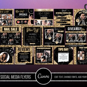 Nail Social Media Flyers Bundle,DIY Social Media flyers,Nail Salon Flyers,Nail Studio,Nail Artist Instagram Posts,Nail Instagram Flyers,Gold