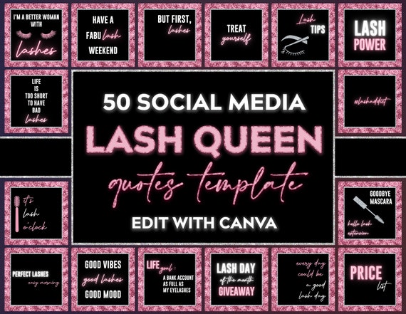 Social Media Flyers Lash Templates, 50 Lash Boss Posts, Lash Tech Quotes, Lash Artist Bundle,Lashes Branding Kit,Pink Lash Artist Quotes