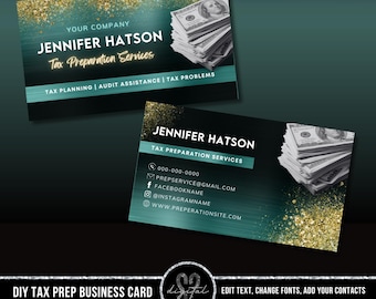 DIY Tax Preparer Business Card, Tax Preparation Business card Template, Emerald Tax Prep Accounting Business card,Tax Season Business card