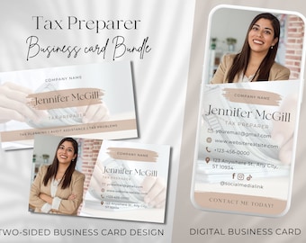 Tax Preparer Digital Business Card & Standard Business Card Bundle, Tax Preparer Business Card,Digital Business card Template, Tax Prep Card