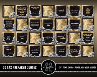 Plantilla de paquete de cotizaciones de preparación de impuestos, cotizaciones contables de preparación de impuestos Gold Black, paquete de cotizaciones digitales de preparación de impuestos, lemas de redes sociales de impuestos, GB9