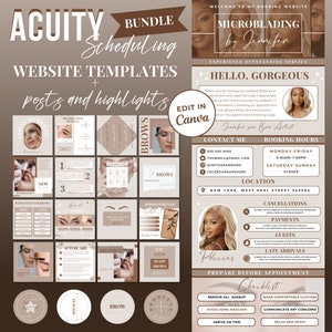 Microblading Acuity Scheduling Website Template, Brow Tech Instagram posts Templates, Brow Artist, PMU Canva Template,Microblading Bundle
