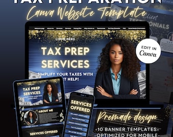 Tax Prep Website Template: Blue Accounting Banners (Canva)