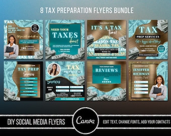 Tax Prep Flyers Bundle Template, 8 Tax Preparation Accounting Flyers, Tax Prep Digital Flyers Bundle,Tax Social Media Flyers Bundle, Tile1