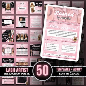 Lash Tech Instagram Post Template, Pink Acuity Lash Website Template, Lash Branding, Lash Tech Social Media Posts Bundle, Canva Template