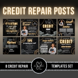Credit Repair Flyers Bundle Template, Credit Repair Instagram Post, Gold Black Credit Repair Stories, Credit Repair Social Media Posts, GB10