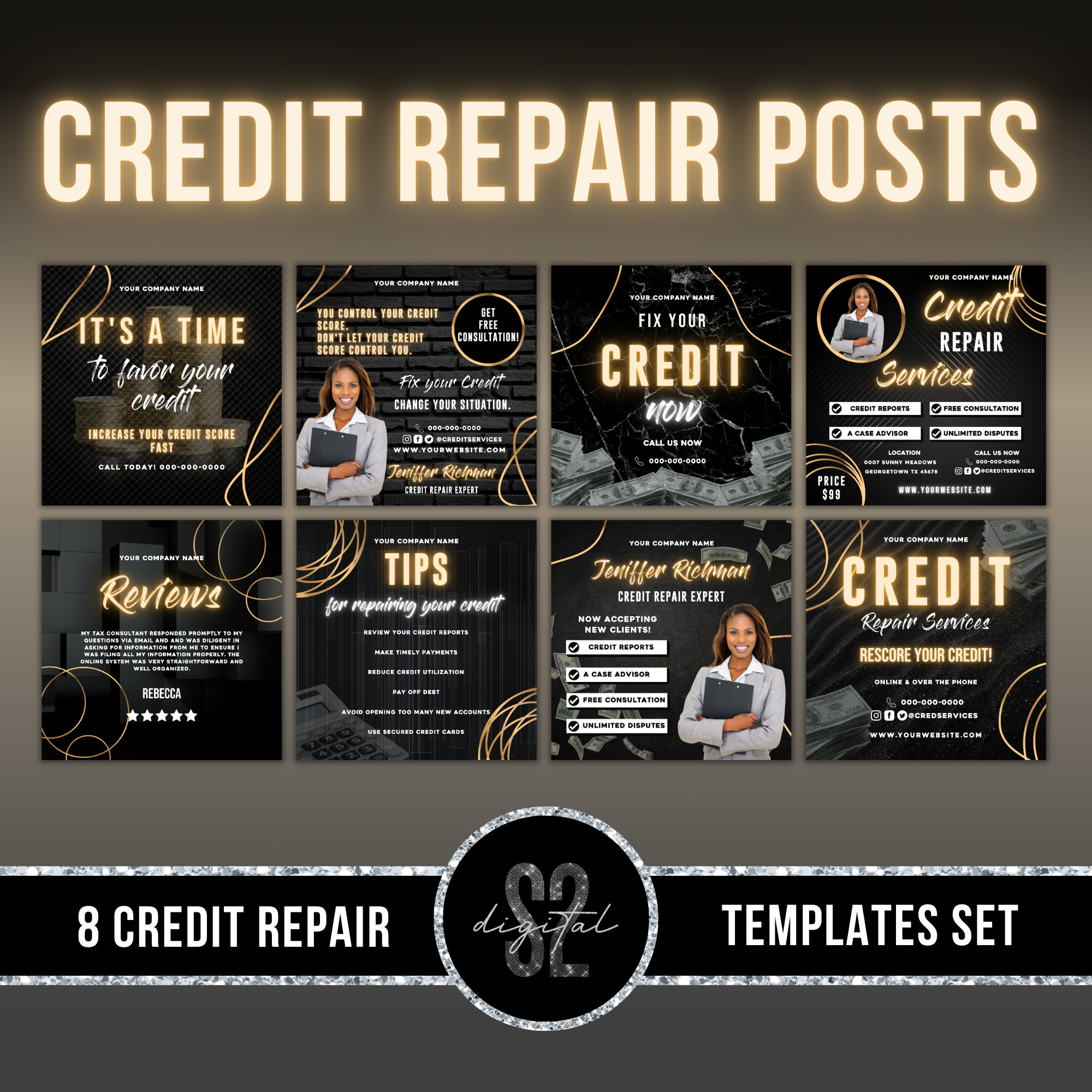 credit-repair-flyers-bundle-template-credit-repair-instagram-post-gold-black-credit-repair-stories-credit-repair-social-media-posts-gb10-etsy