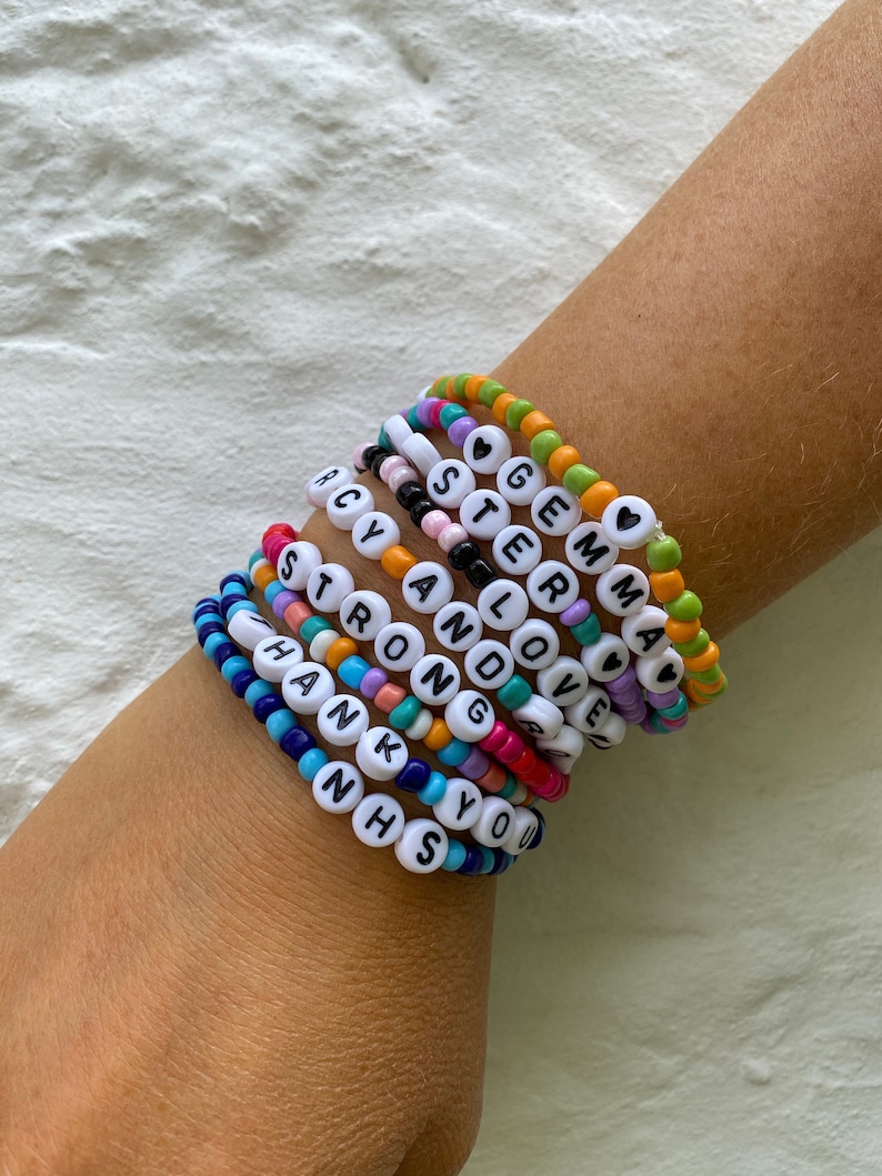 Personalised beaded Bracelets name bracelet beads charity | Etsy