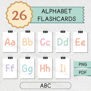 26 ABC Alphabet Flash cards, ABC Flash Card, Letters Flashcard, Pastel Color,Digital Download Printable ABC Learning Cards for Kids