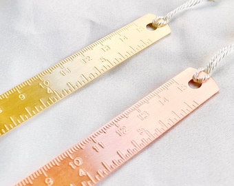 Golden Vintage Measuring Ruler | retro copper metal tool stationery craft art mini rose back school gold measure luxury brass tassel student