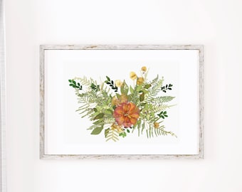 Stampa d'arte Botanica Camelia Fiori pressati Opera d'arte con foglie d'oro / fatto a mano digitale parete arte casa deco opera d'arte appesa fiore conservato