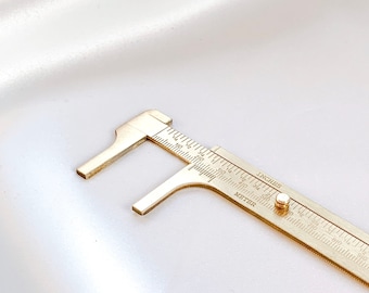 Righello di misurazione scorrevole vintage dorato / attrezzo retrò in metallo rame per cancelleria, artigianato, arte, mini, stile moda, misuratore in oro, calibro in ottone europeo