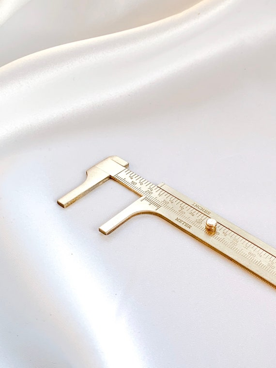 Golden Vintage Sliding Measuring Ruler | retro copper metal tool stationery craft art mini fashion style gold measure europe brass gauge