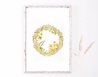 Stampa d'arte La dolcezza delle ortensie Ghirlanda / arte murale fiori secchi conservati pressato floral design fatto a mano appeso deco fine craft
