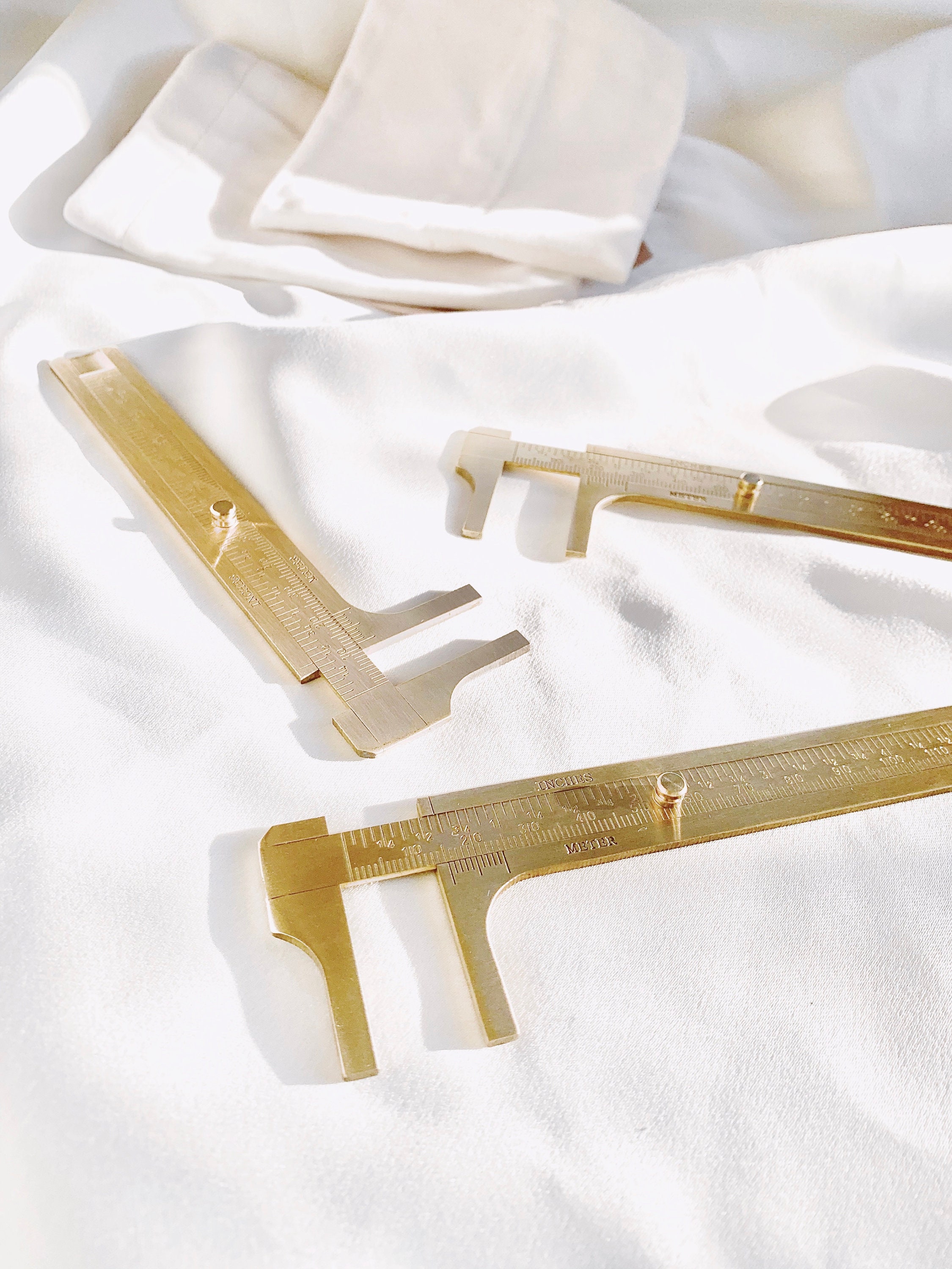 A Gold Ruler Golden Vintage Sliding Measuring Ruler | Retro Copper Metal Tool ...